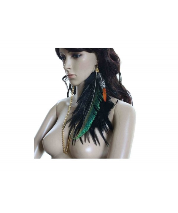 Feather Earrings Women Chain Peacock