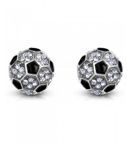 Crystal Embellished Soccer Earrings Silver