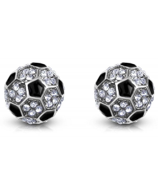 Crystal Embellished Soccer Earrings Silver
