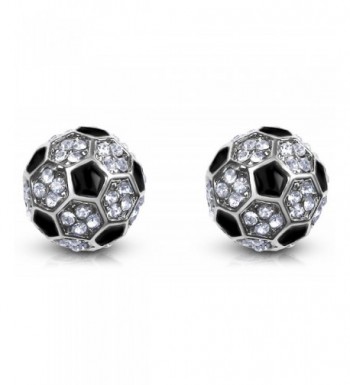 Crystal Embellished Soccer Earrings Silver