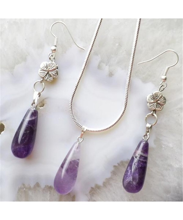 Fashion Amethyst Teardrop Necklace Earrings