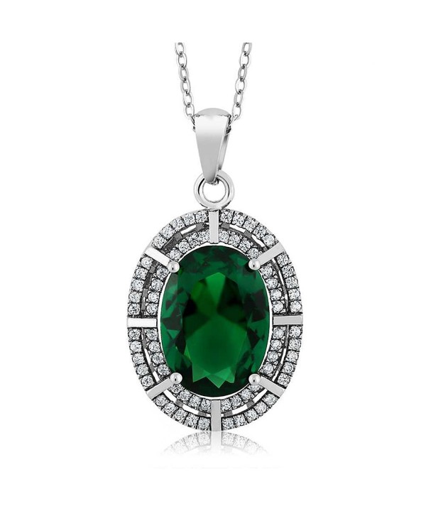 Sterling Simulated Emerald Pendant Necklace