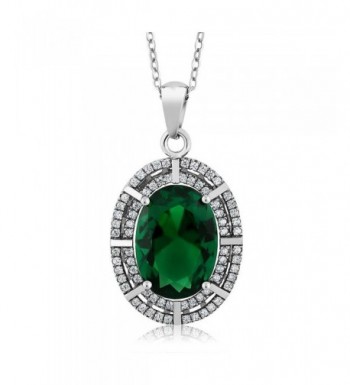 Sterling Simulated Emerald Pendant Necklace
