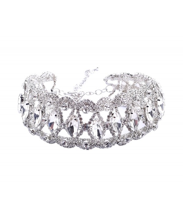 Qiaose Oval Cut Crystal Rhinestone Necklace