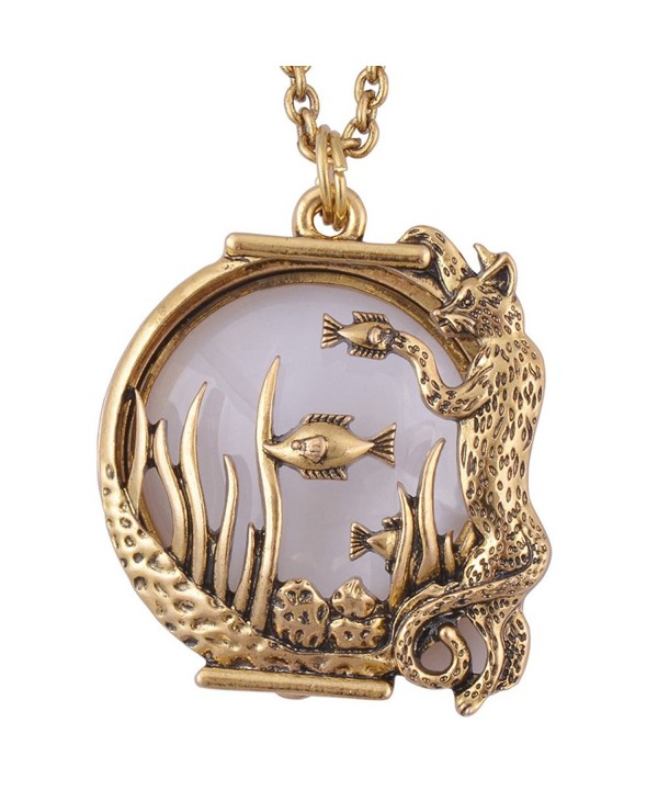 Leopard magnifier pendant necklace antique