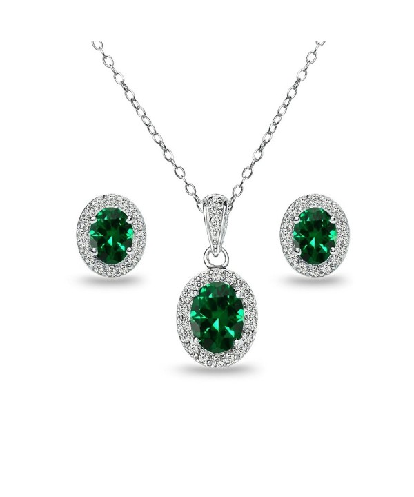 Sterling Simulated Emerald Necklace Earrings