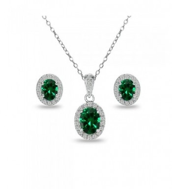 Sterling Simulated Emerald Necklace Earrings