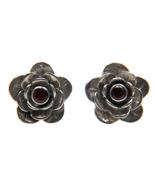 NOVICA Garnet Sterling Earrings Camellia