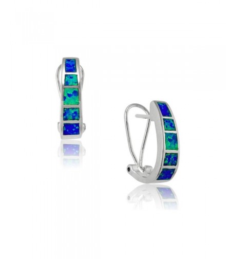 Sterling Created Half Hoop Striped Earrings