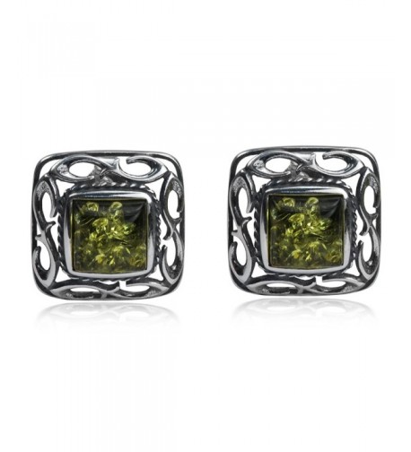Sterling Silver Amber Square Earrings