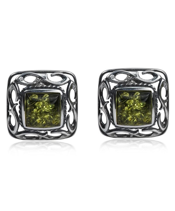 Sterling Silver Amber Square Earrings