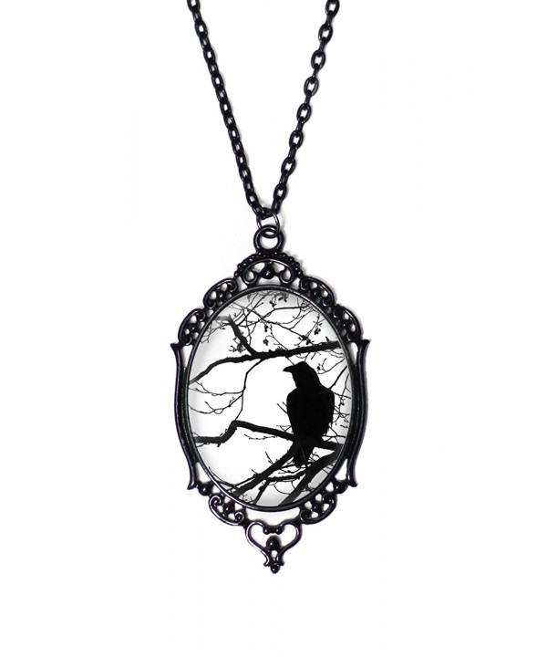 Black White Raven Necklace Antique