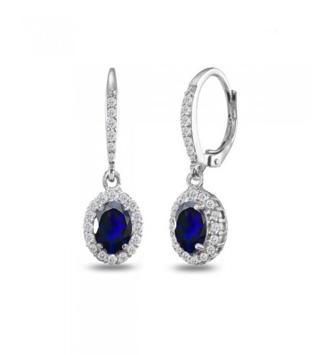 Sterling Created Sapphire Leverback Earrings