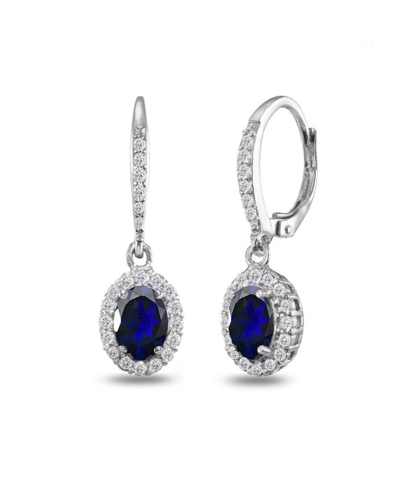 Sterling Created Sapphire Leverback Earrings