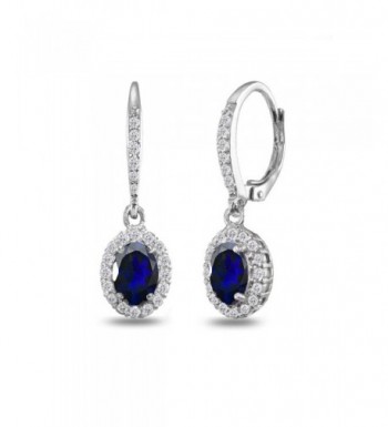 Sterling Created Sapphire Leverback Earrings