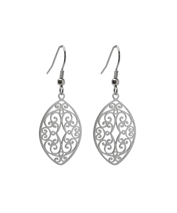 Silver Stainless Filigree Almond Earrings