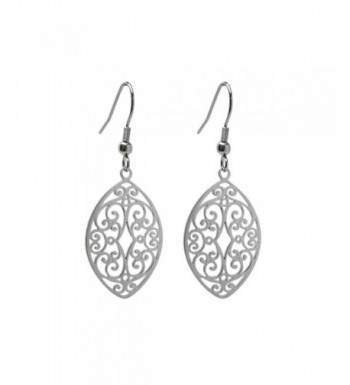 Silver Stainless Filigree Almond Earrings