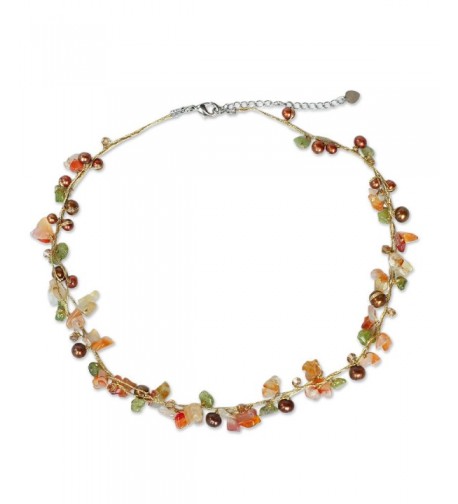 NOVICA Freshwater Cultured Necklace Carnelian