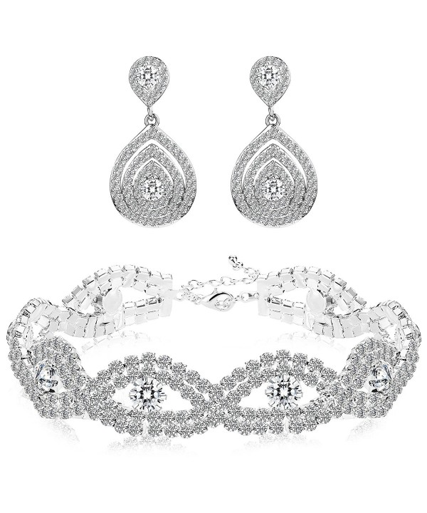 Finrezio Bracelets Teardrop Earrings Crystals