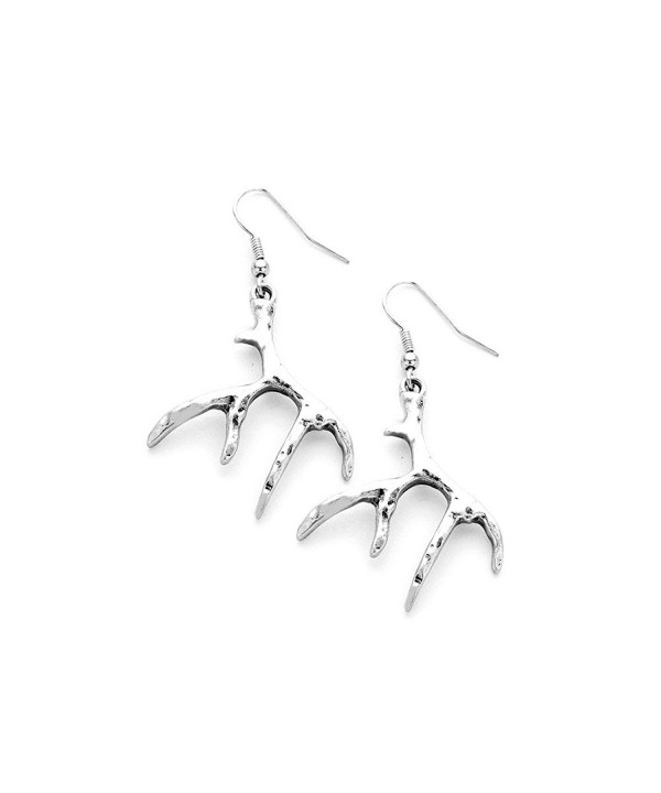 Antiqued Silver Antler Drop Earrings