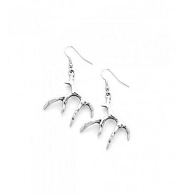 Antiqued Silver Antler Drop Earrings