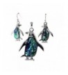 Silver Tone Penguin Abalone Necklace Earrings