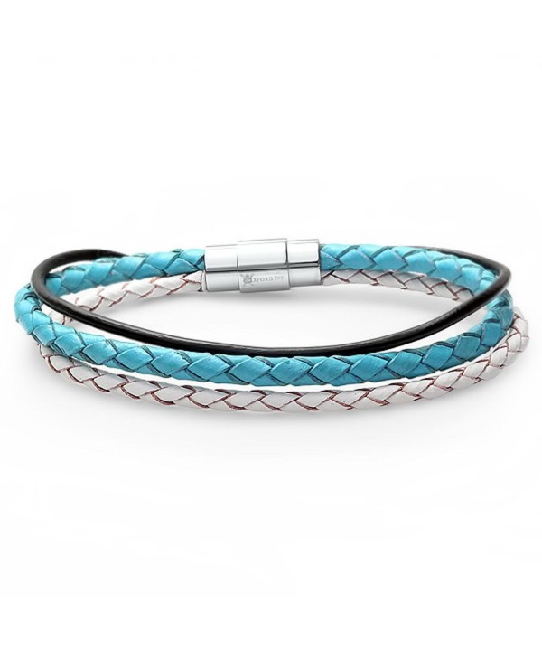 Braided Leather Bracelet Stainless Magnetic