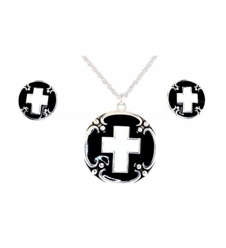 Siver tone Black White Necklace Earrings