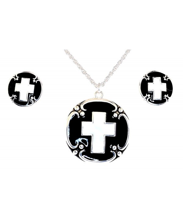 Siver tone Black White Necklace Earrings