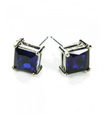 CZ Princess Stud Earrings Sapphire Colored Post