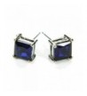 CZ Princess Stud Earrings Sapphire Colored Post