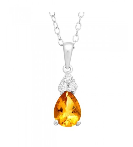 Natural Citrine Pendant Necklace Sterling