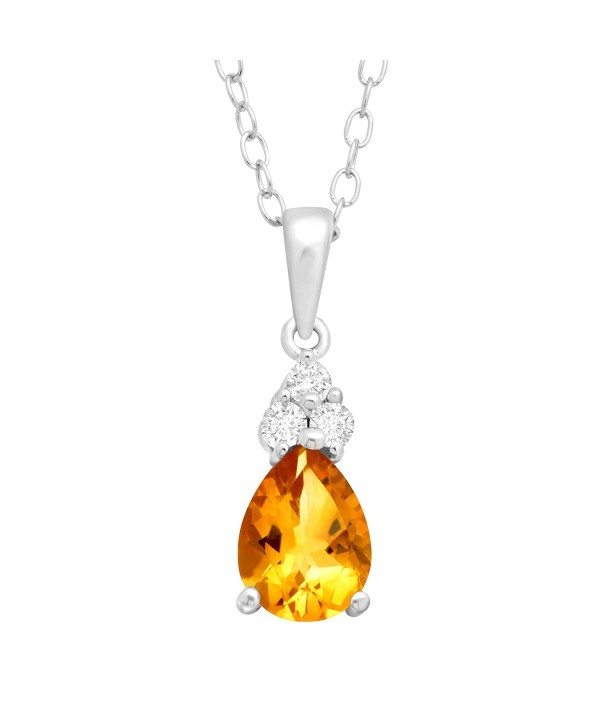 Natural Citrine Pendant Necklace Sterling