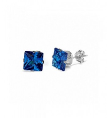 Solitaire Earrings Princess Simulated Blue