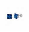 Solitaire Earrings Princess Simulated Blue