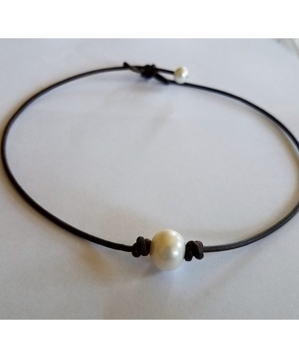 Freshwater Pearl Leather Choker Necklace