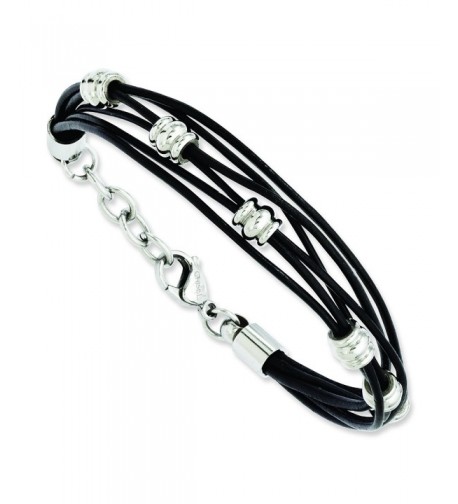 Stainless Steel Leather Polished Bracelet