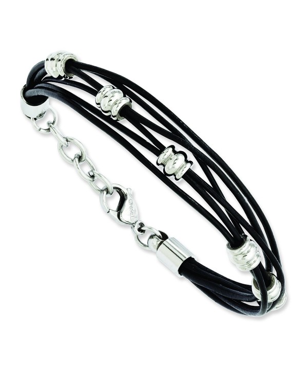 Stainless Steel Leather Polished Bracelet