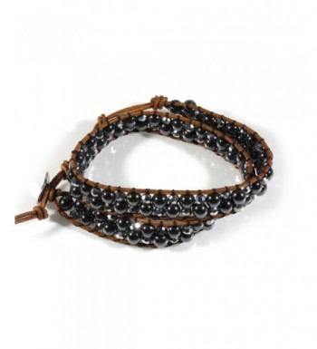 Hematite Glass Rolling Leather Bracelet