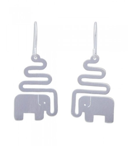 NOVICA Sterling Earrings Trumpeting Elephant