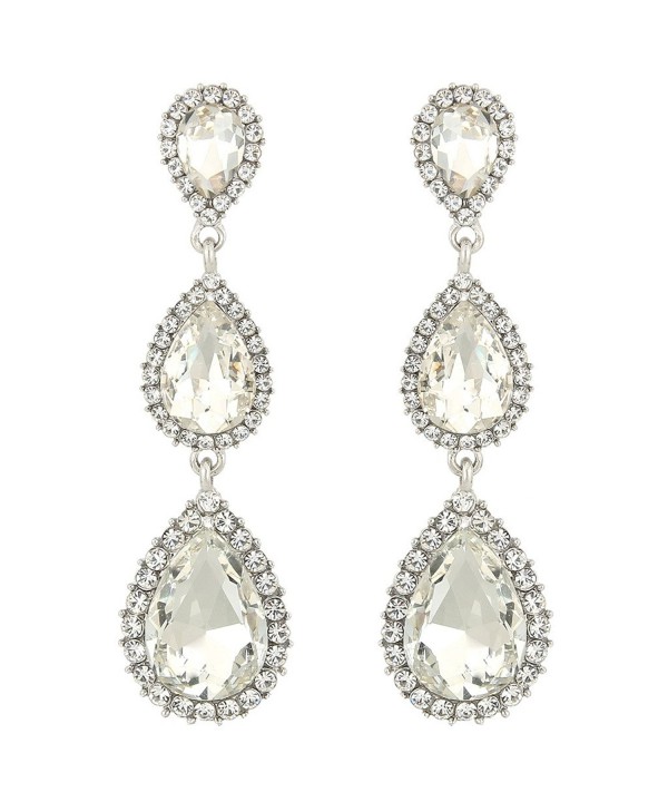 EleQueen Silver tone Austrian Crystal Earrings