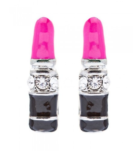 Lipstick Crystal Rhinestone Enamel Earrings