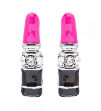 Lipstick Crystal Rhinestone Enamel Earrings