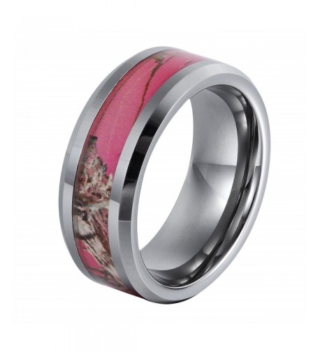 Will Queen TU 8 113 8mm Flowering Pink Tungsten Ring 4mm Width of Camo Inlay White Wedding Bands 6 5