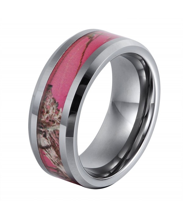 Will Queen TU 8 113 8mm Flowering Pink Tungsten Ring 4mm Width of Camo Inlay White Wedding Bands 6 5