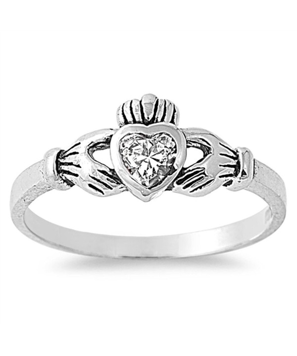 Clear Claddagh Polished Sterling Silver