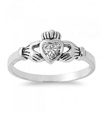 Clear Claddagh Polished Sterling Silver