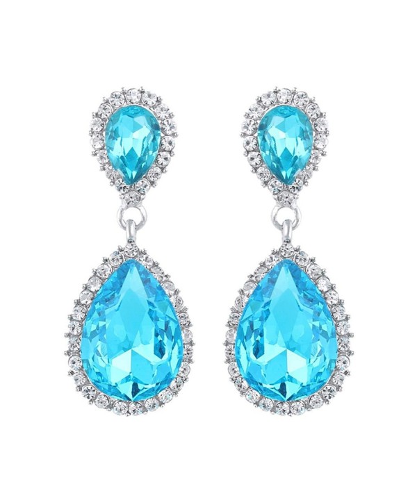 Women's Austrian Crystal Wedding Tear Drop Dangle Earrings Sea Blue ...