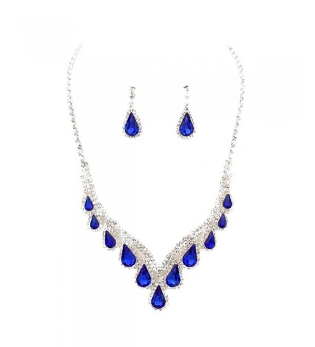 Affordable Sapphire Rhinestone Necklace Earrings