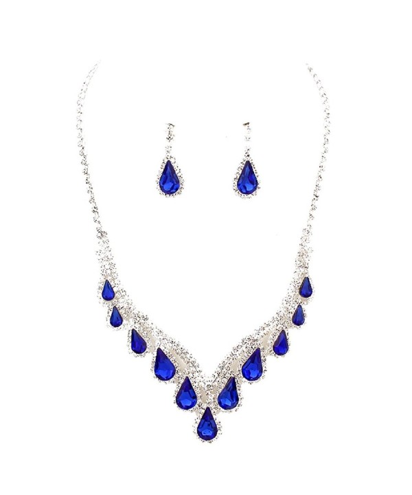 Affordable Sapphire Rhinestone Necklace Earrings